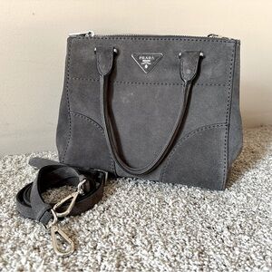 Prada Twin Pocket Medium/Small Tote Grey Suede